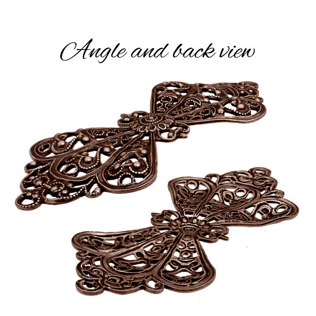 Lacy Victorian Bow Filigree - Antiqued Copper Ox Connectors - Intricate Detail Nickel Free - 1 Piece - High Quality Vintage European Brass