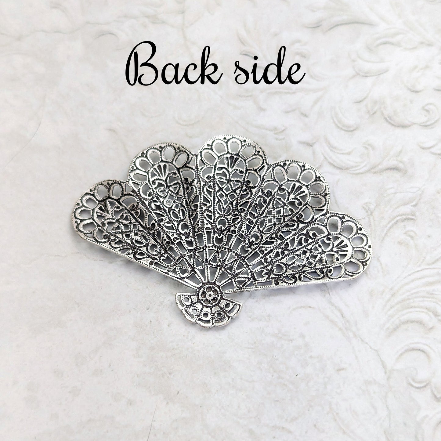 Large Victorian Fan Shaped Filigree - Antiqued Silver Ox - Intricate Detail Dapt - Nickel Free - 1 Piece - High Quality European Brass