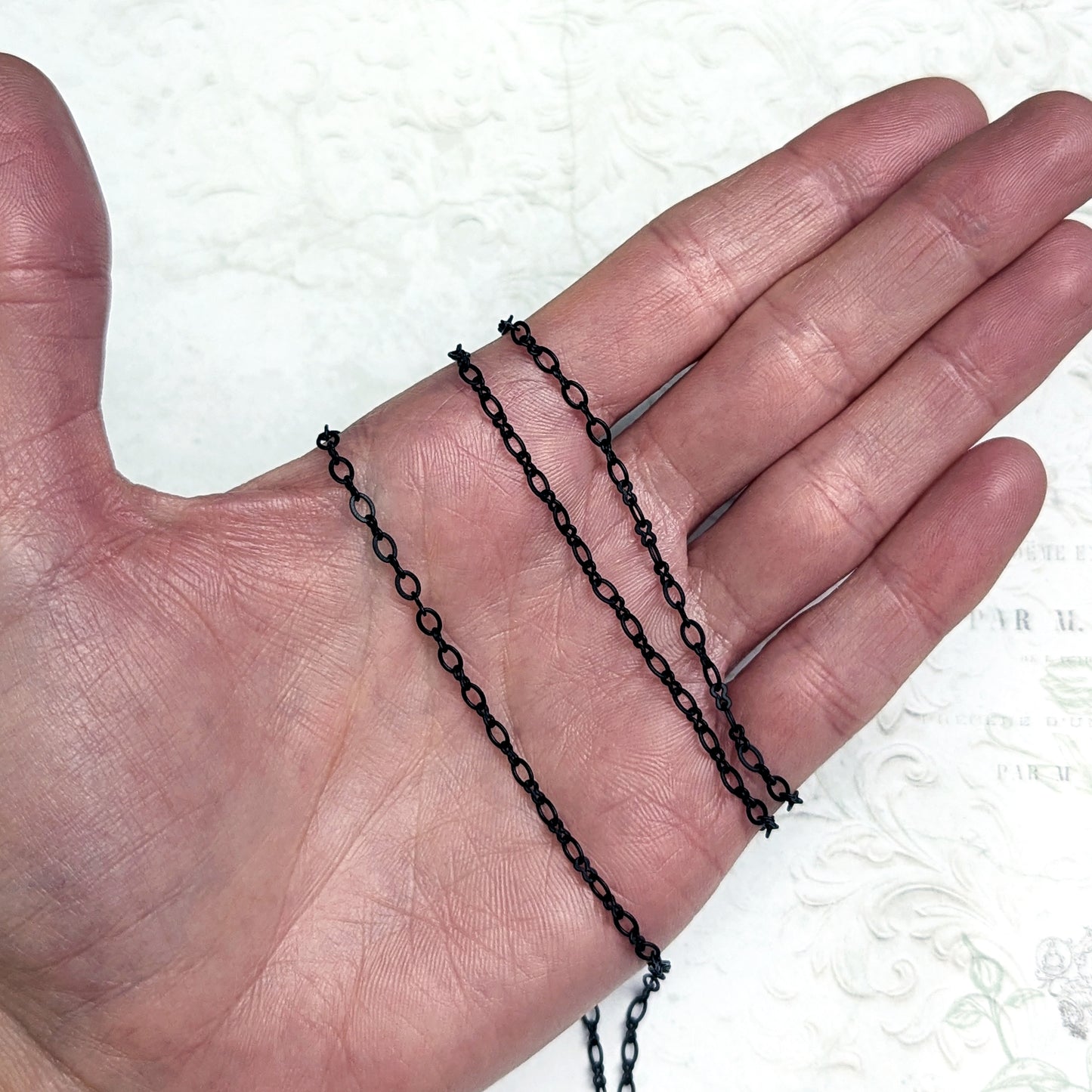 Matte Black Soldered Cable Chain - Nickel Free Infinity Link Figure 8 and Round Oval - Jewelry Making Chain with Petite Soldered Links