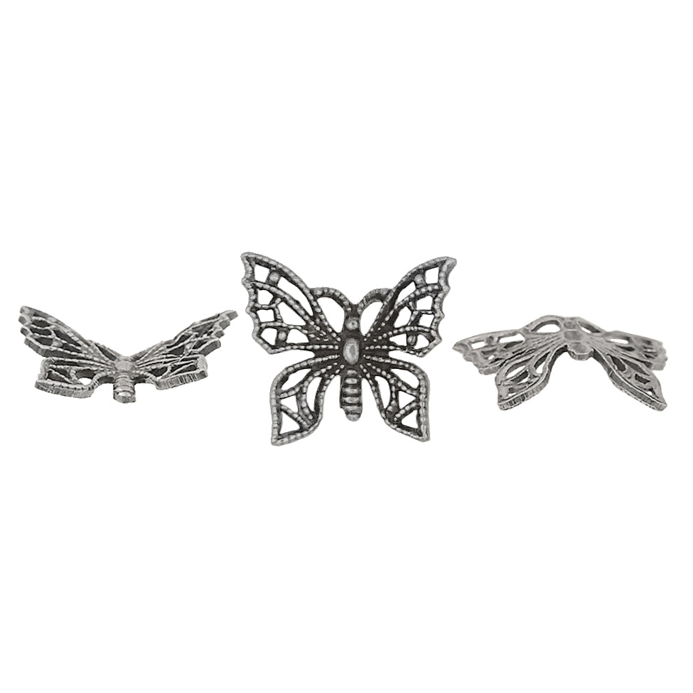 Tiny Butterfly Filigree - Antiqued Silver Ox - Intricate Detail Dapt Wings Nickel Free 2 Pieces High Quality European Brass