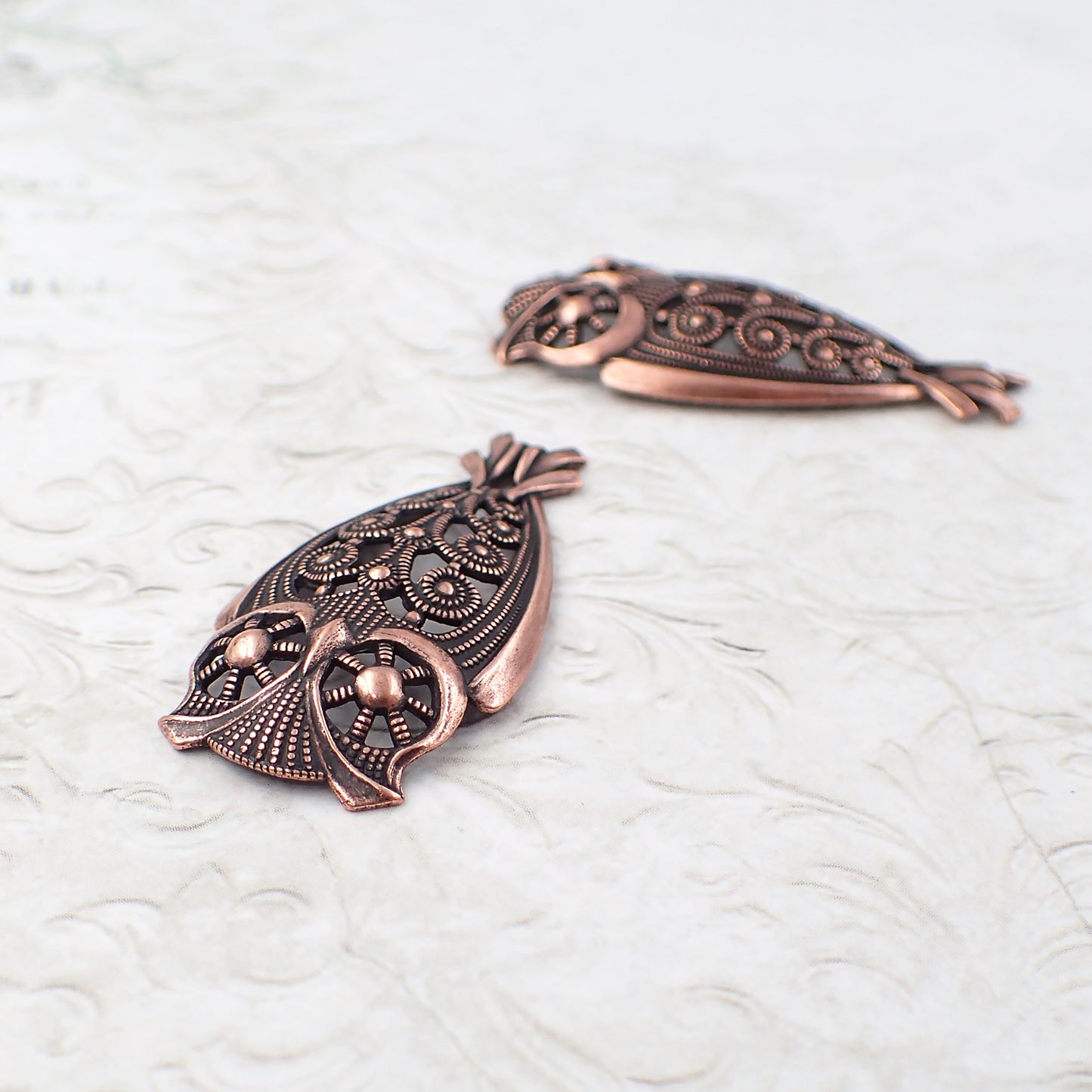 antique copper ox steampunk owl filigree