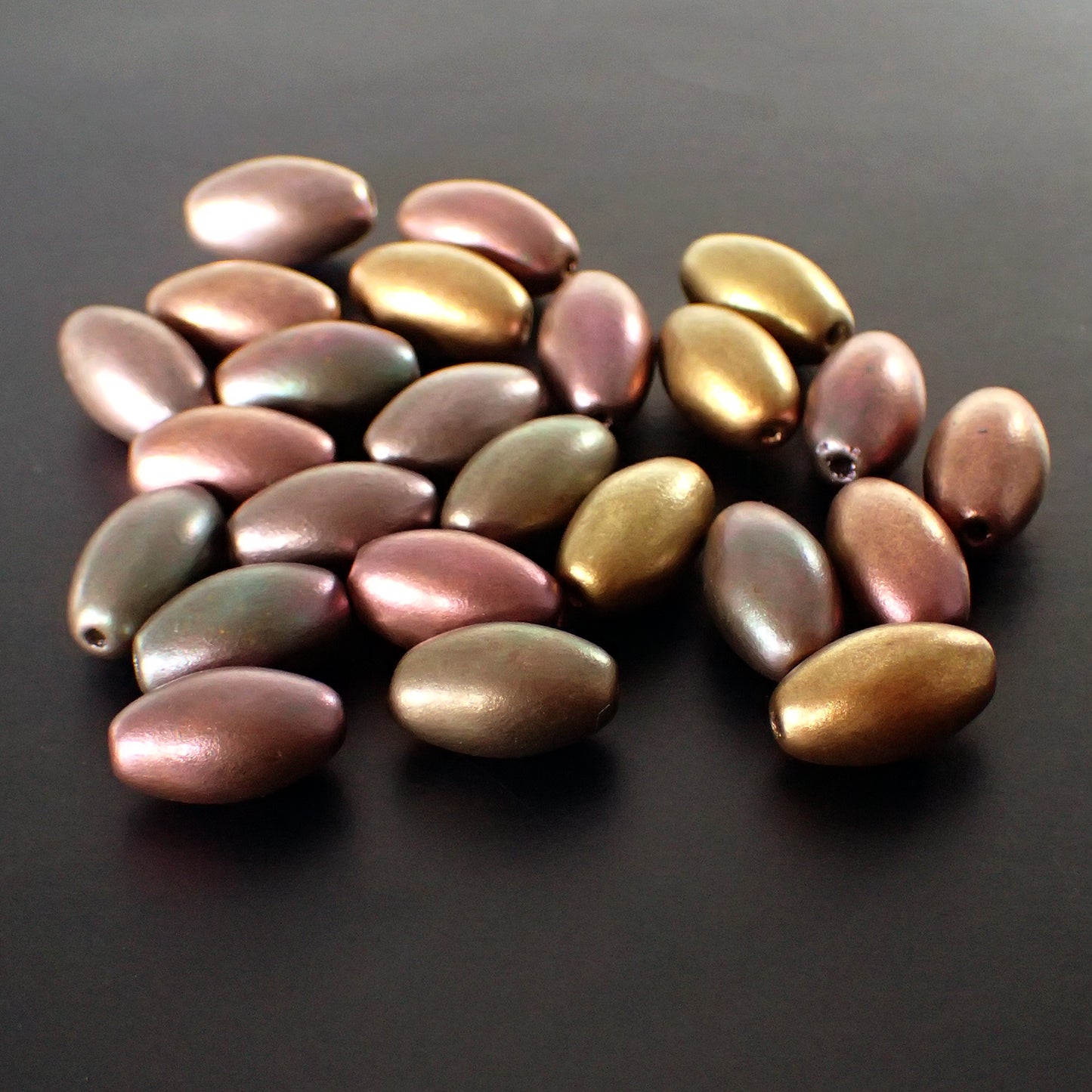 Matte Autumn Metallic Iris Smooth Oval Beads Czech Pressed Glass