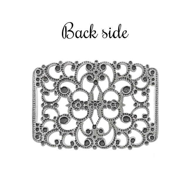 Filigree with Flowers and Slots for Ribbon Slides - Antiqued Silver Ox - High Quality European Brass