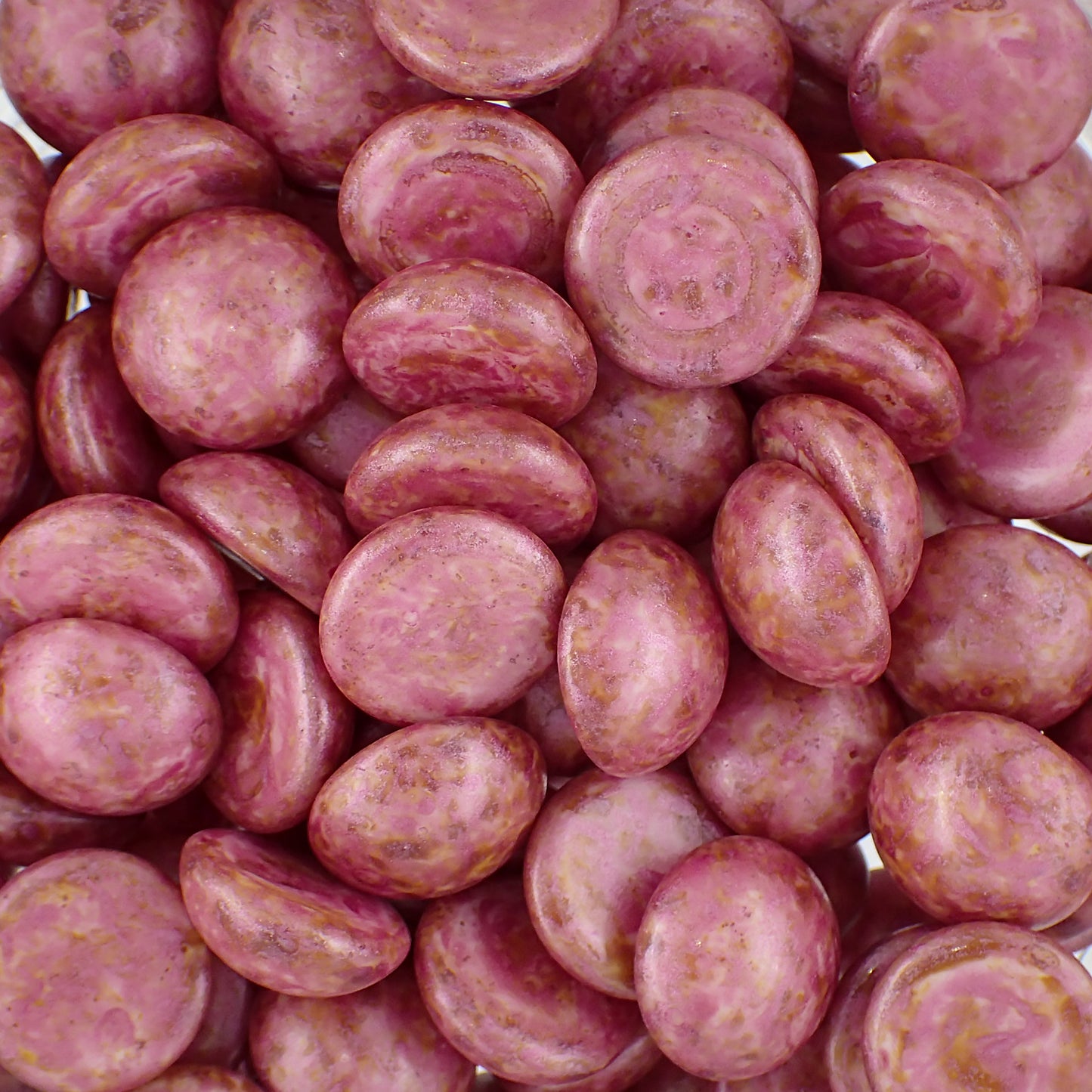 Marbled Metallic Pink and Beige Czech Glass Cabochons, 4 Pieces