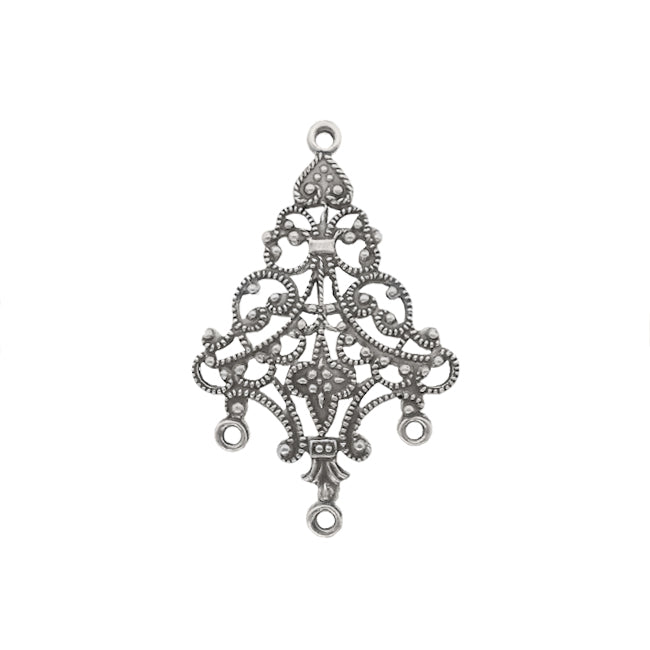 Rare Antiqued Silver Ox Chandelier Components for Earrings - French Style Filigree for Jewelry Making - 4 Pieces - European Made Brass