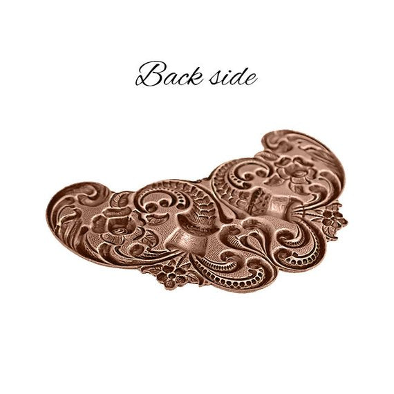 Large Flourish Stampings with Cornucopia - Antiqued Copper Ox 1 Piece