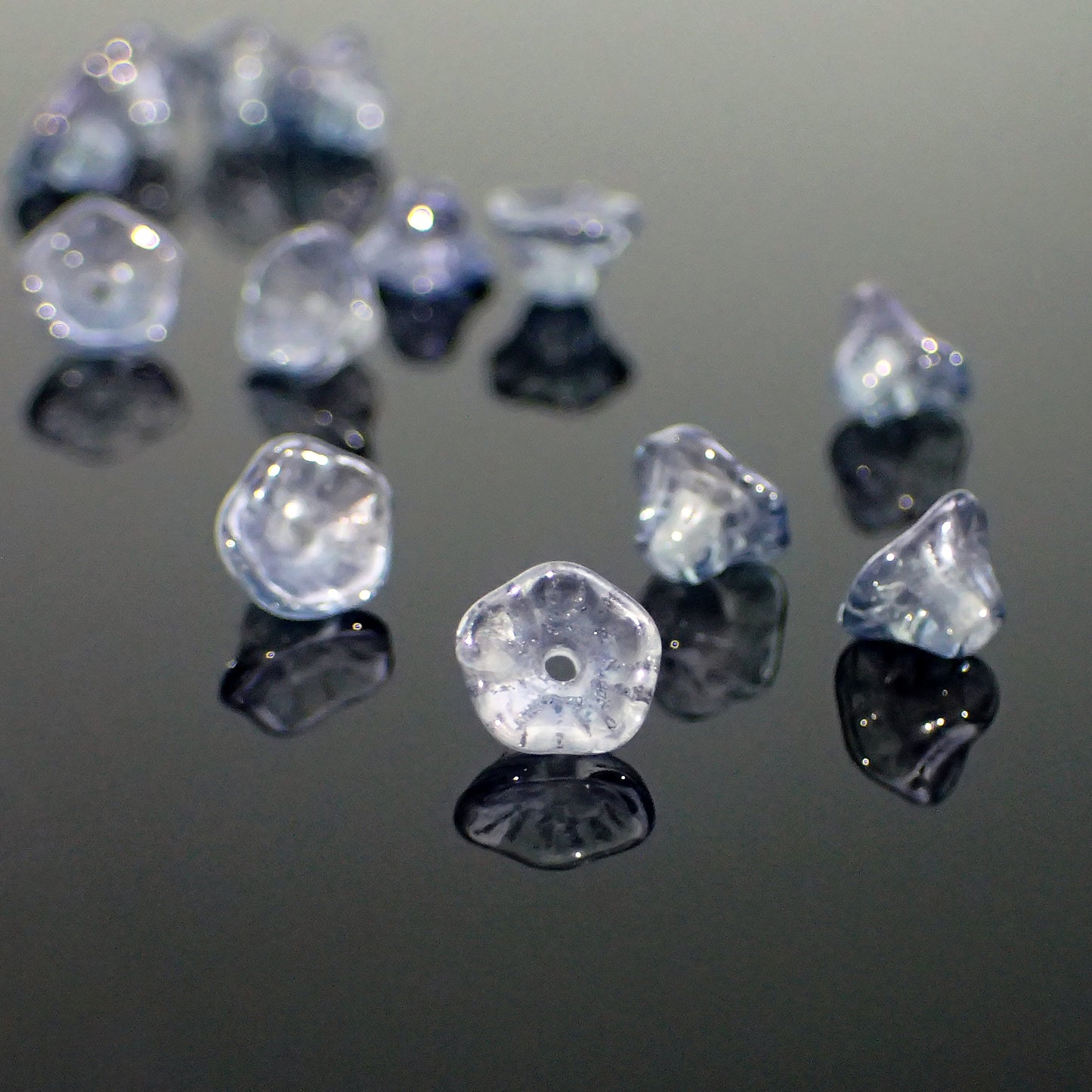 Transparent Dusty Denim Blue Czech Glass Small Cup Flower Beads 7x5mm