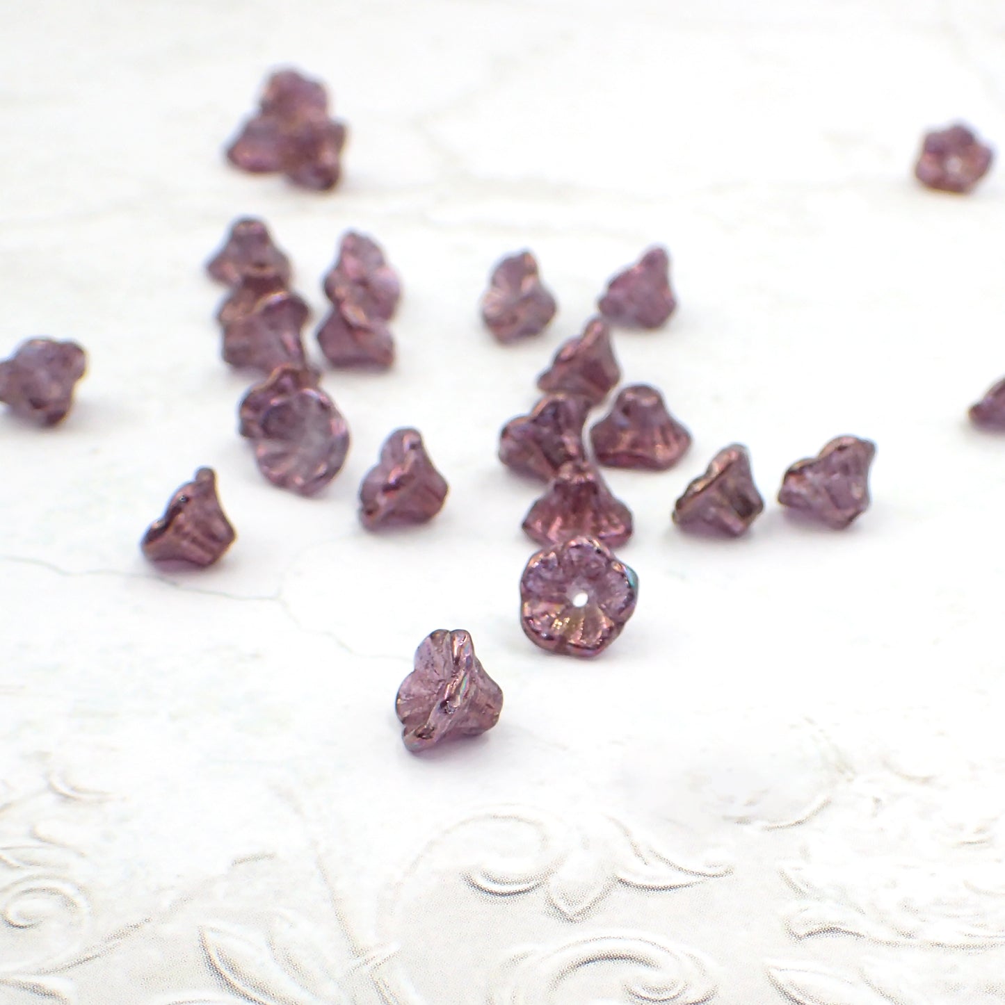 Crystal Vega Iris Luster Czech Glass Small Cup Flower Beads, 7x5mm, 25 Pieces