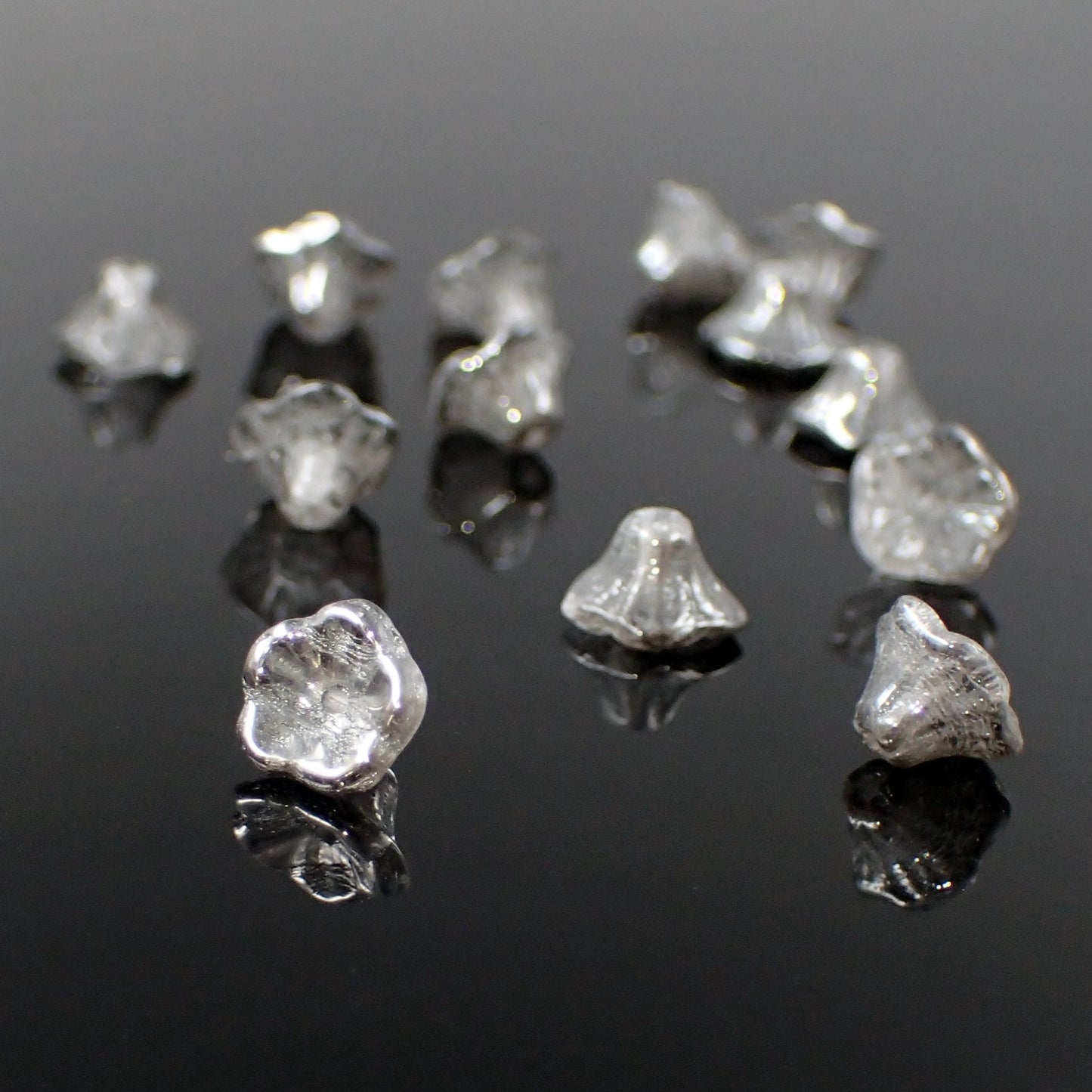 Crystal Chrome Czech Glass Small Cup Flower Beads 7x5mm