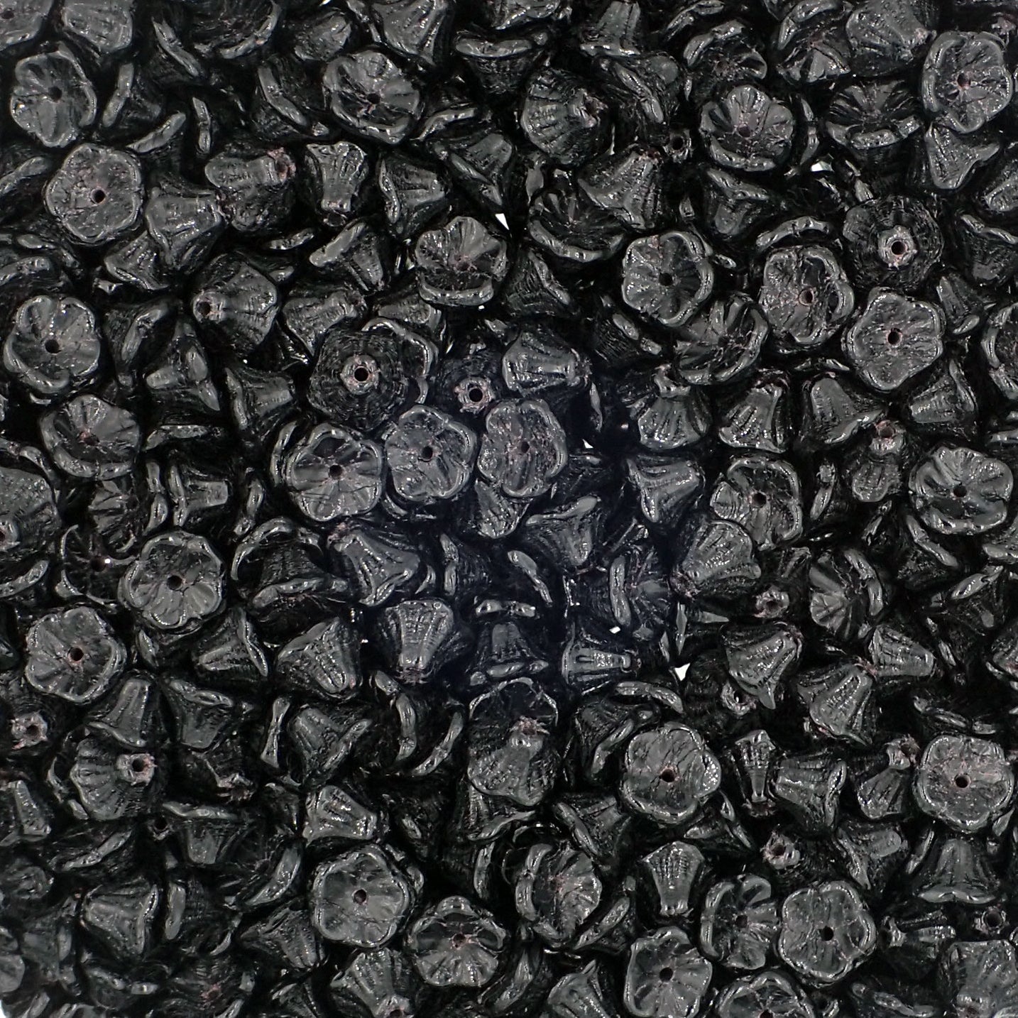 Jet Black Czech Glass Small Cup Flower Beads 7x5mm
