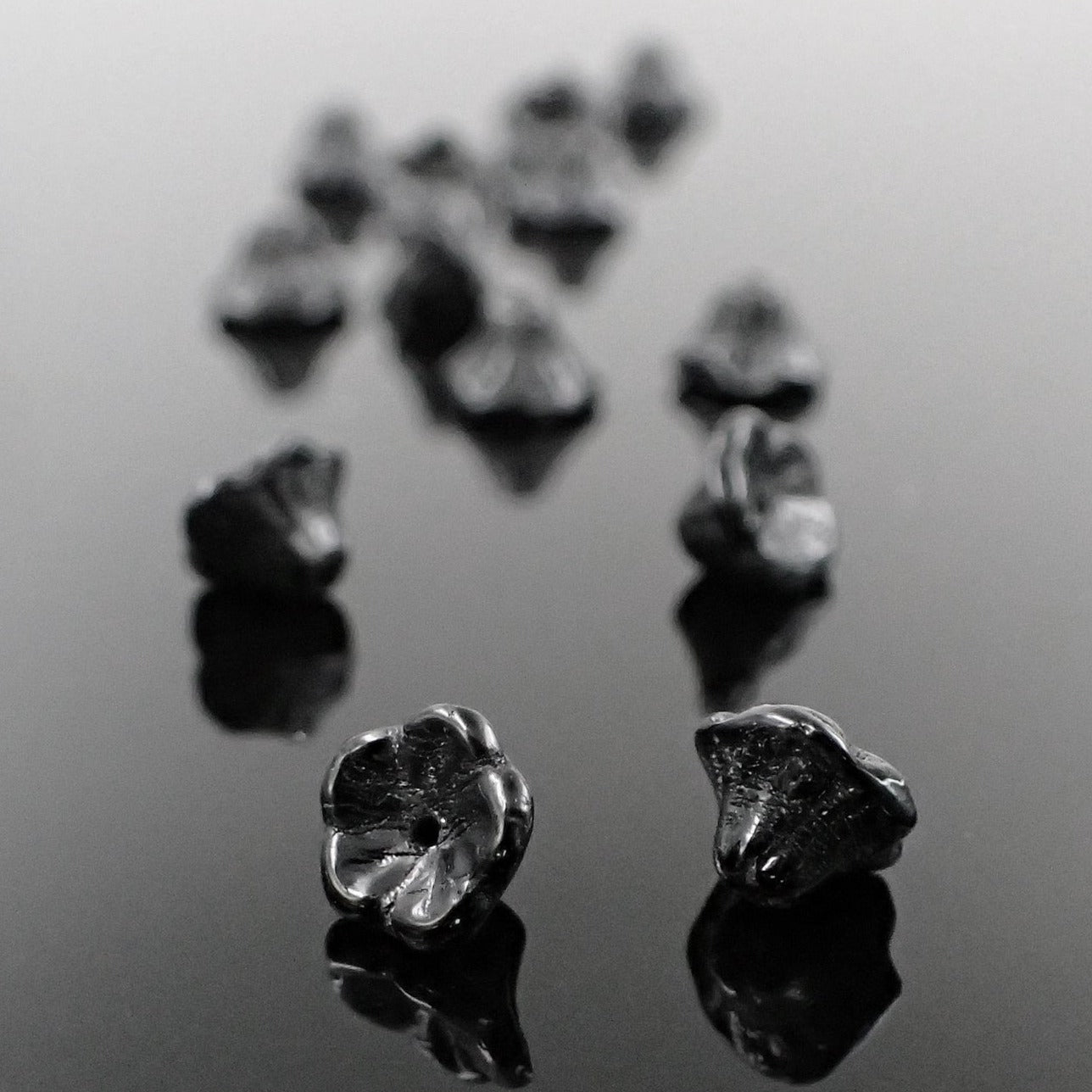 Jet Black Czech Glass Small Cup Flower Beads 7x5mm
