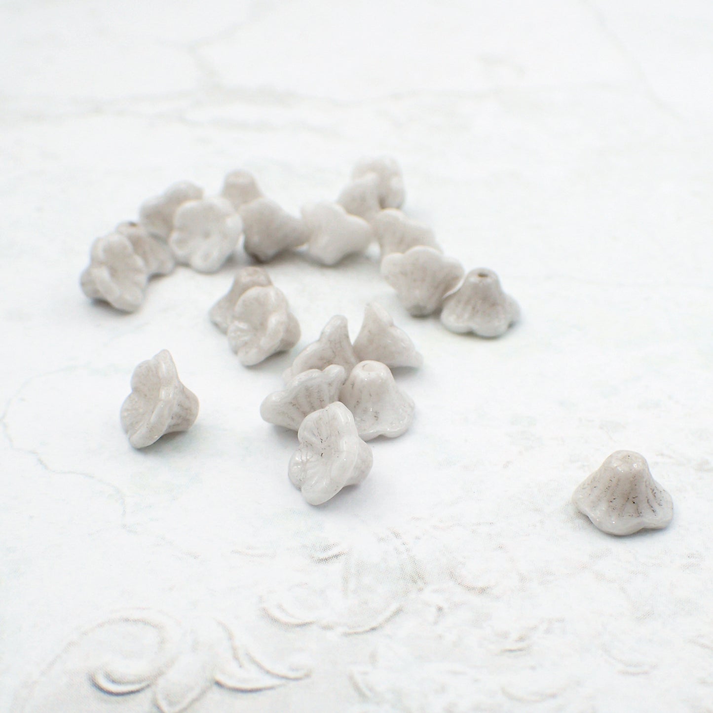 Luster White Alabaster Czech Glass Small Cup Flower Beads 7x5mm