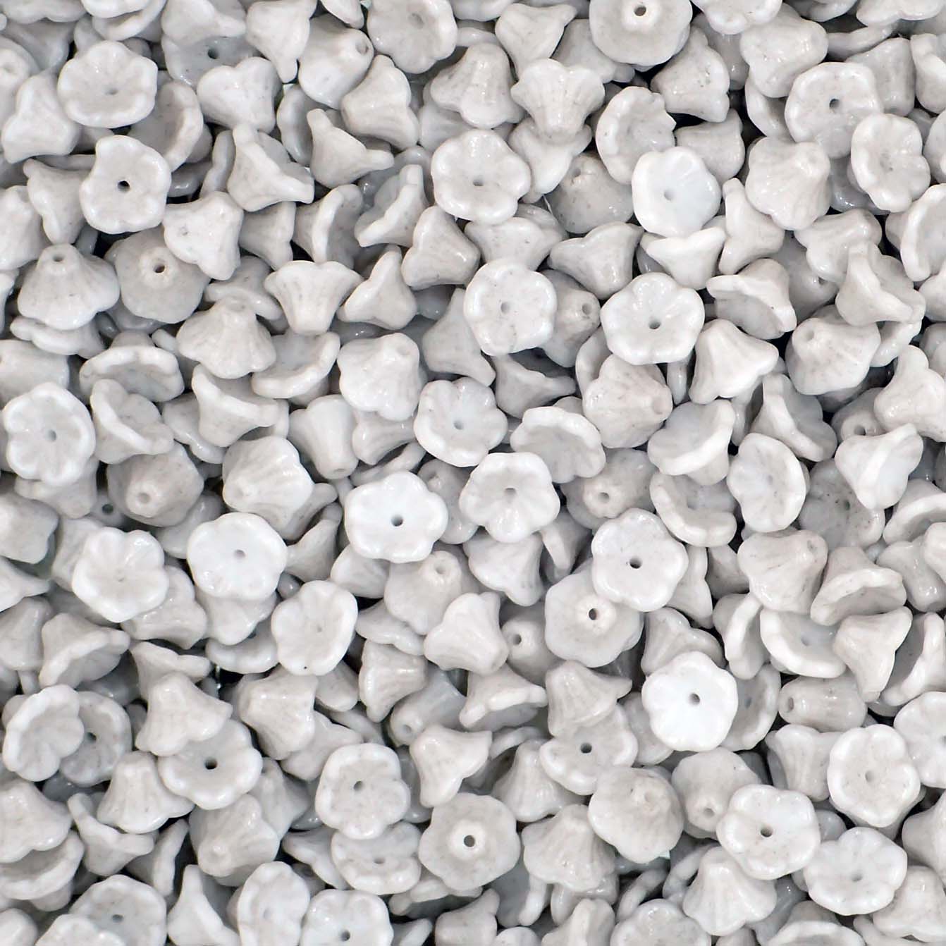 Luster White Alabaster Czech Glass Small Cup Flower Beads 7x5mm