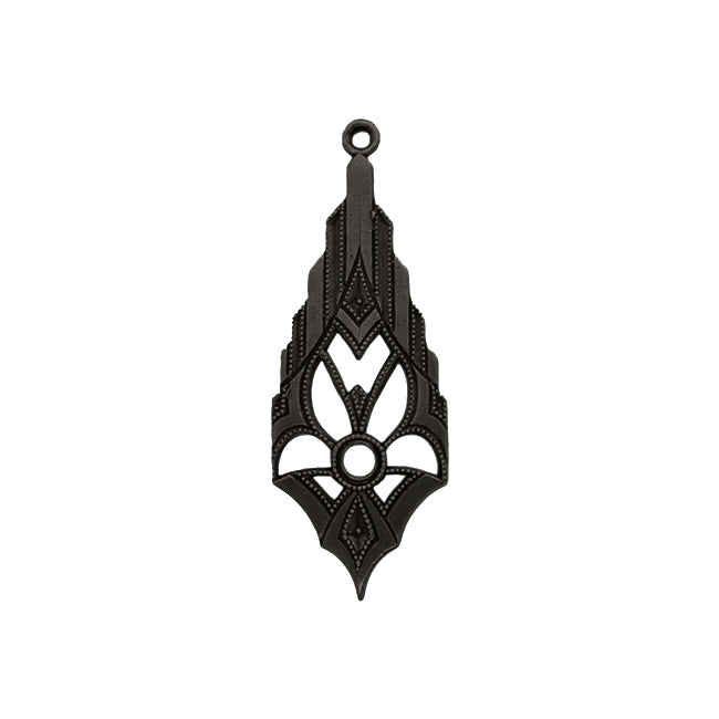 Fabulous Art Deco Pendant Drop - Black Brass Pendant with Round Stone Setting - 2 Pieces - European Made Brass