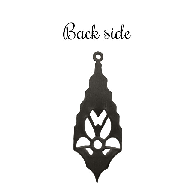 Fabulous Art Deco Pendant Drop - Black Brass Pendant with Round Stone Setting - 2 Pieces - European Made Brass