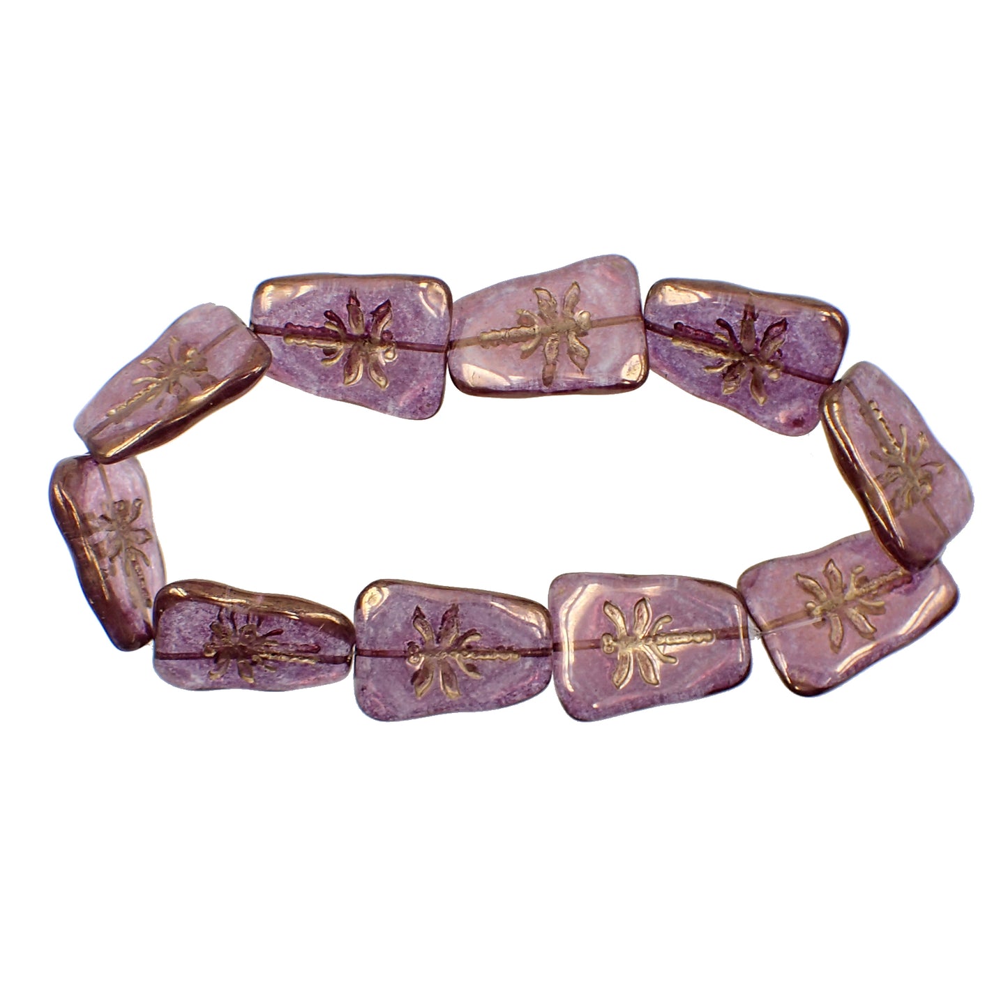 Artisan Czech Glass Dragonfly Beads - Transparent with Purple Bronze Luster 27x20mm