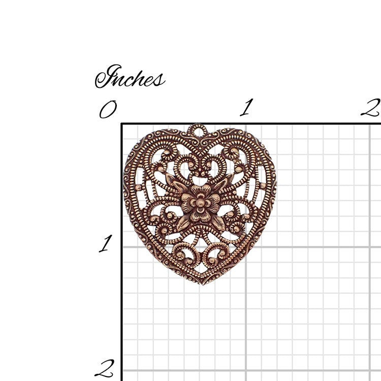 Romantic Floral Heart Filigree Pendant - Antiqued Brass Ox Jewelry Making Supplies