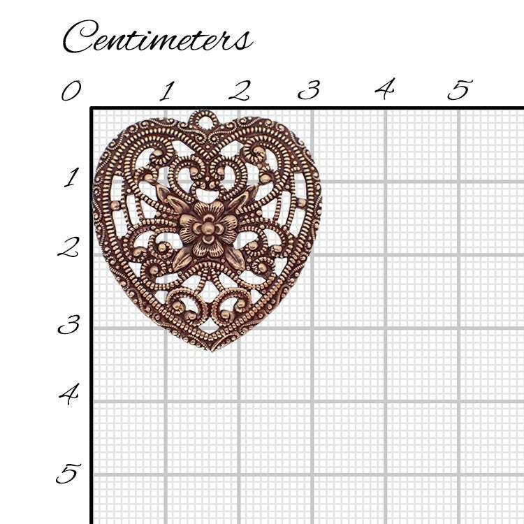 Romantic Floral Heart Filigree Pendant - Antiqued Brass Ox Jewelry Making Supplies