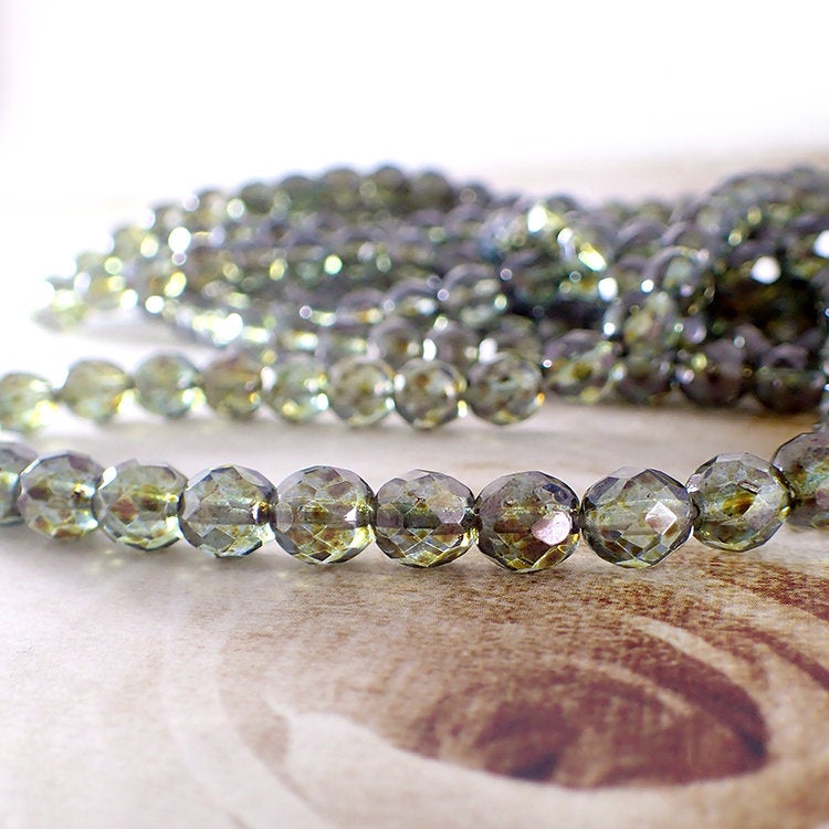Czech Glass Beads - 8mm Fire Polished Lumi Transparent Green Luster