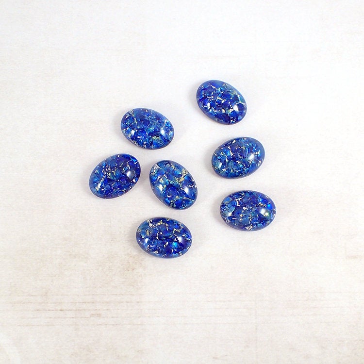 Blue Oval Czech Glass Faux Opal Cabochon - Glass Opal Cabs - 18x13mm 18 x 13 mm 18mm - Bright Light and Dark Blue Flat Back Stones