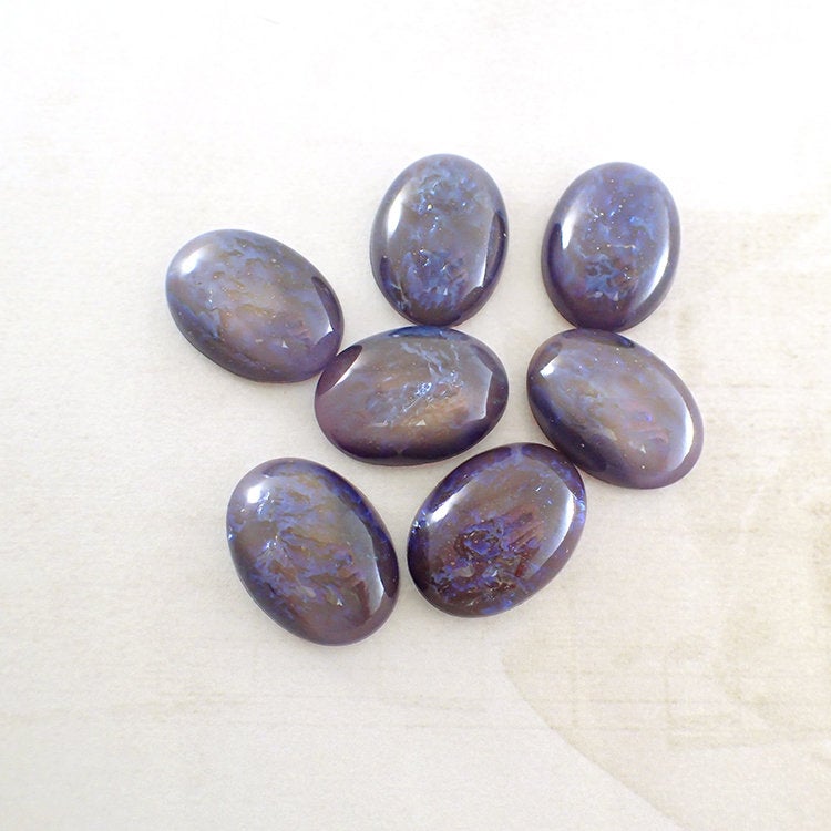 Galactic Czech Glass Faux Opal Oval Cabochons - Glass Opal Cabs - 18x13mm 18mm - Bronze Brown Tanzanite Blue Purple Scrapbook Embellishments