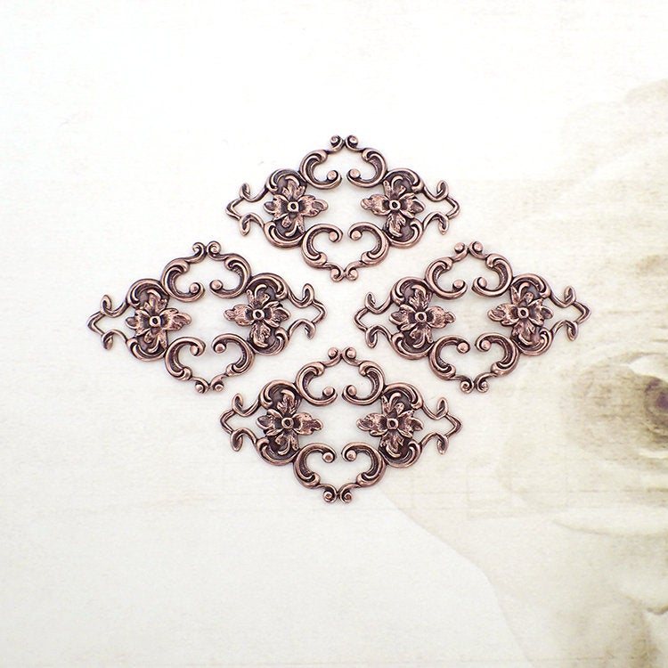 Victorian Style Filigree Connectors - Vintage Style Antiqued Copper Ox - Bracelet links Scrapbooking Embellishments Rustic Copper