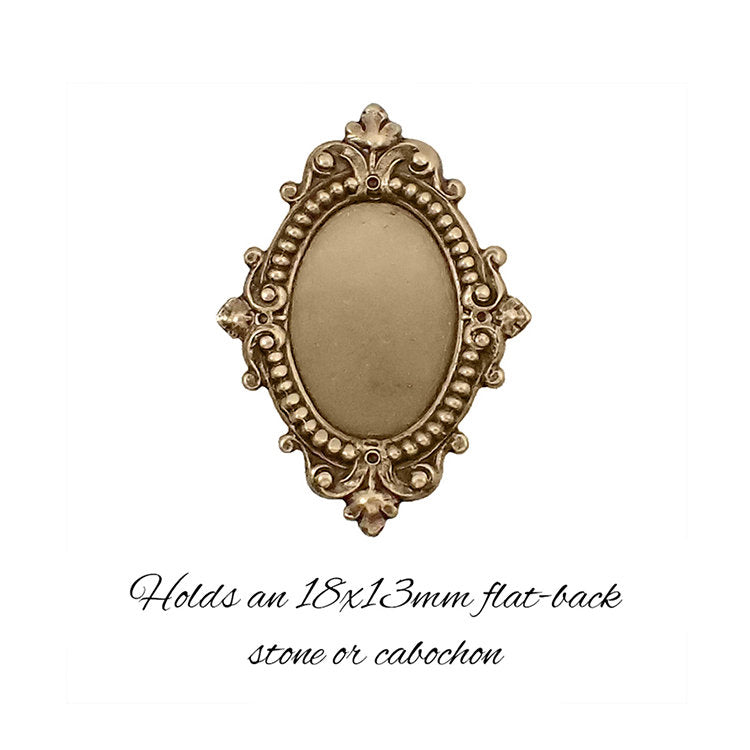 Antique Style Setting for 18x13mm Oval Flat Back Stones and Cabochons - Brass Ox - Nickel Free for Victorian Renaissance Designs - 2 Pieces