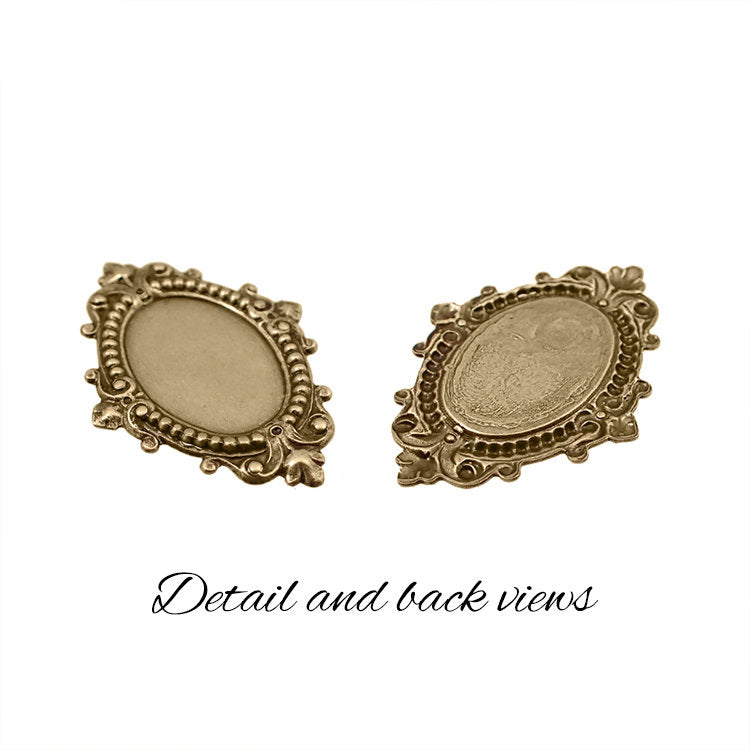 Antique Style Setting for 18x13mm Oval Flat Back Stones and Cabochons - Brass Ox - Nickel Free for Victorian Renaissance Designs - 2 Pieces