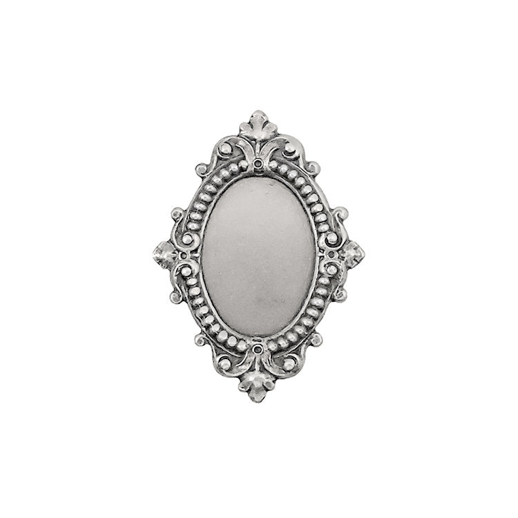 Silver Ox Antique Style Setting for 18x13mm Oval Flat Back Stones and Cabochons - Nickel Free for Victorian Renaissance Designs - 2 Pieces