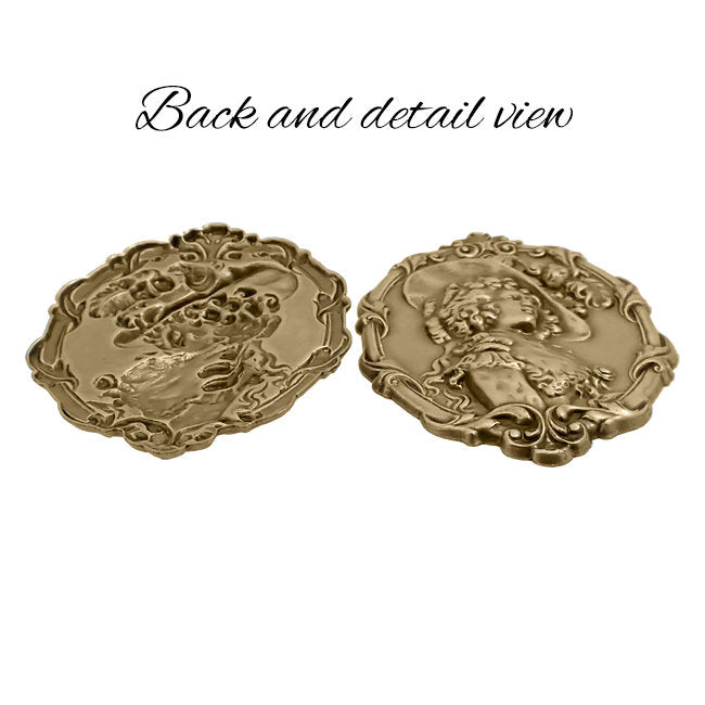 Victorian Lady Stamping - Antiqued Brass Ox Large Embellishment with Woman in Victorian Hat - Bronze Metal Scrapbooking Embellishments