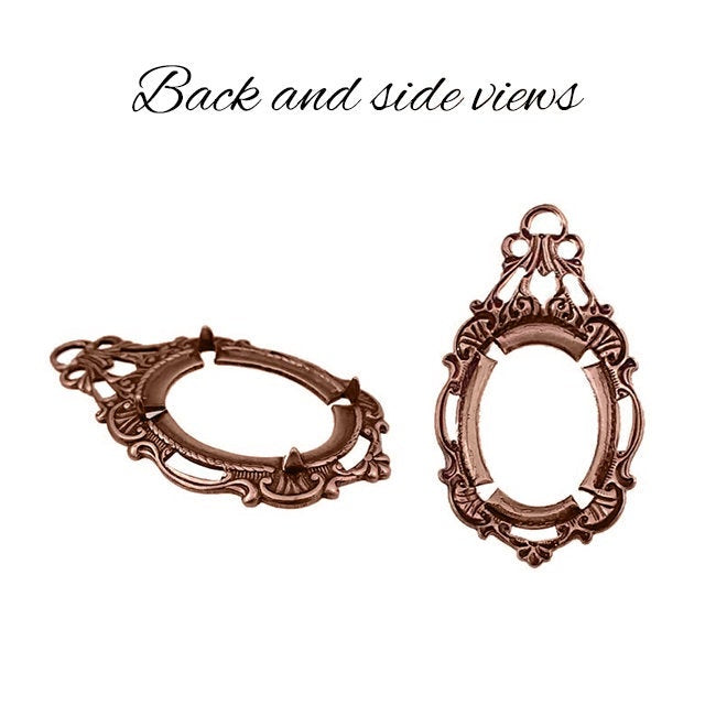Copper Ox Pendant Setting for 18x13mm Flat Back Stones and Cabochons - Antiqued Copper Prongs - Nickel Free Made in the USA