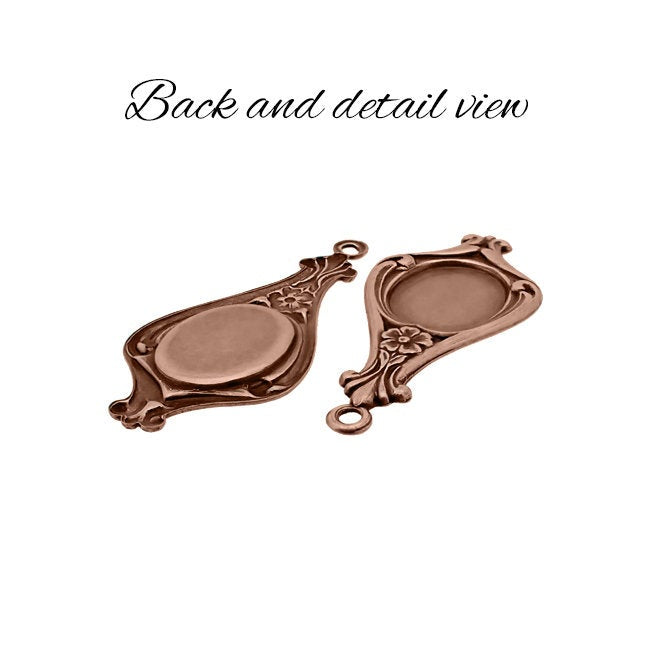 Drop Settings for 10x8mm Flat Back Stones and Cabochons - Antiqued Copper Ox - Nickel Free Made in the USA - Pendant for Earrings with Loop