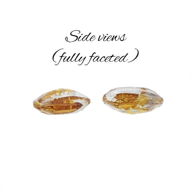 Rare Transparent Topaz and Crystal Clear Silver Foil Czech Glass Faceted Stones - 18x13mm - Amber Orange Yellow Glass Jewels