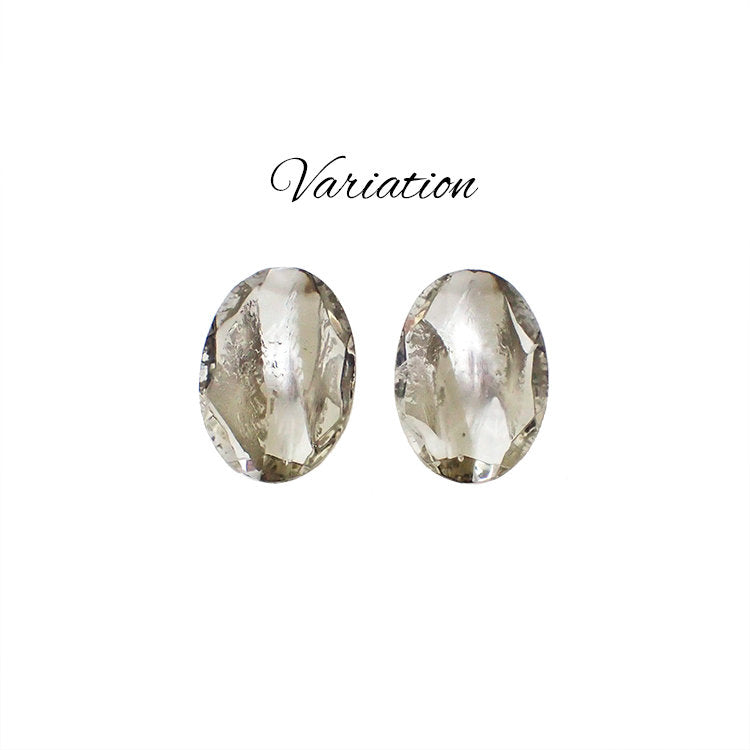 Rare Transparent Black Diamond and Crystal Clear Silver Foil Czech Glass Faceted Stones - 18x13mm - Grey Clear Handmade Oval Glass Jewels