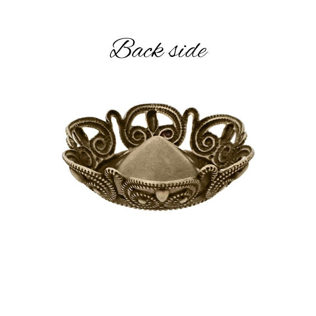 Filigree Setting for 14mm Rivoli Stones - 1 Piece European German Made Antiqued Brass Ox - For Pointed Back Swarovski 1122 Vintage Style