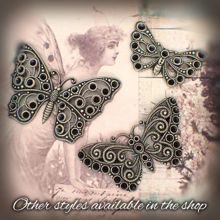 Large Butterfly Shaped Filigree Multi-Stone Chaton Setting Antiqued Brass Ox - Setting for Pointed Back Rhinestones - Nickel Free - 1 Piece