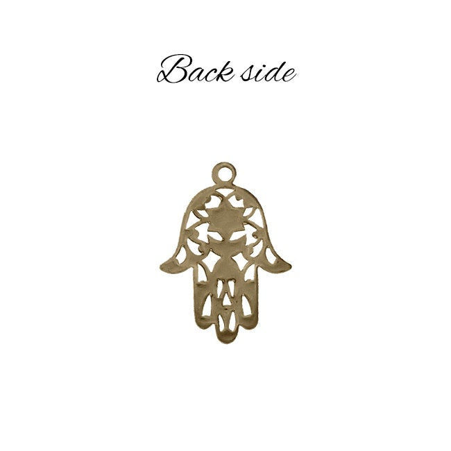 Hamsa Hand Filigree Charm Drops - Antiqued Brass Ox Pendants - Hand of Fatima Good Luck Symbol - 2 Pieces