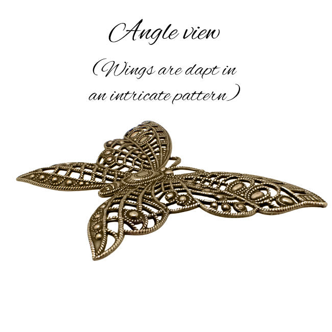 Large Lacy Butterfly Shaped Filigree - Antiqued Brass Ox - Intricate Detail Dapt Wings - Nickel Free - 1 Piece - High Quality European Brass