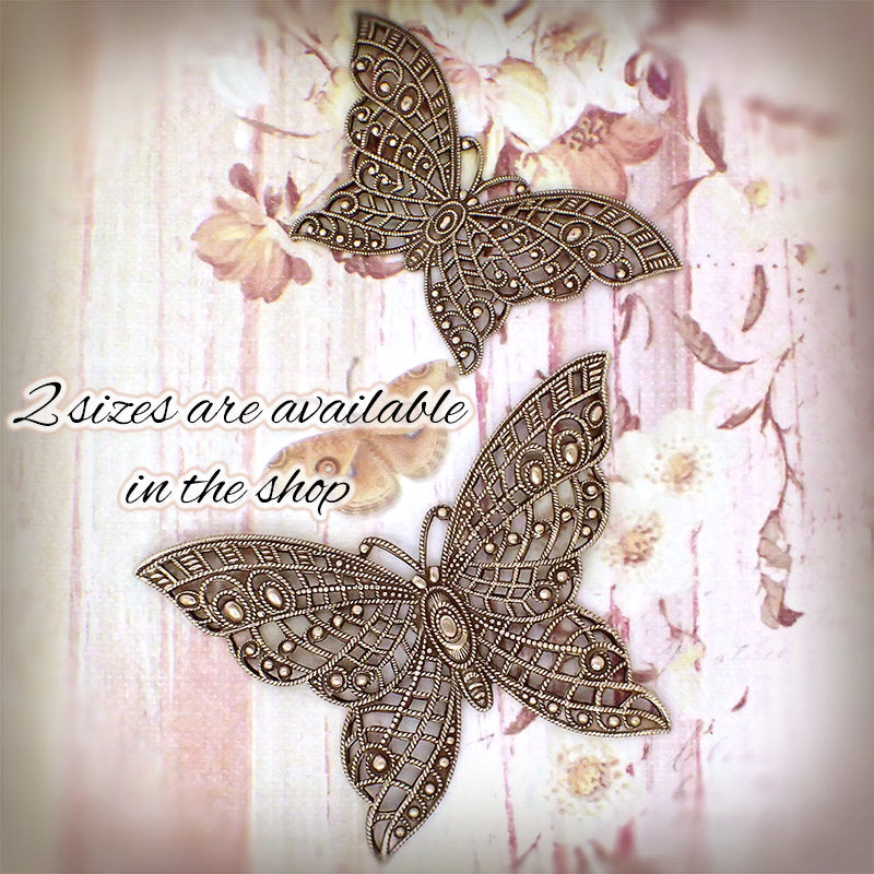 Large Lacy Butterfly Shaped Filigree - Antiqued Brass Ox - Intricate Detail Dapt Wings - Nickel Free - 1 Piece - High Quality European Brass