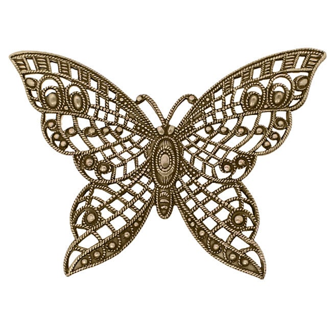 Large Lacy Butterfly Shaped Filigree - Antiqued Brass Ox - Intricate Detail Dapt Wings - Nickel Free - 1 Piece - High Quality European Brass