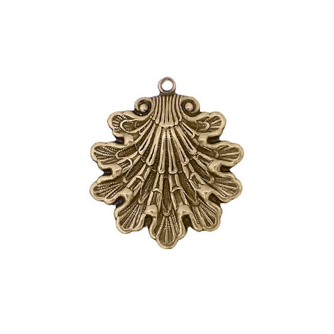 Antique Brass Ox Seashell Pendants - 2 Pieces - Medium Size - Fantasy Whimsical Mermaid Sea shell Ocean Beach Themed Jewelry Supplies