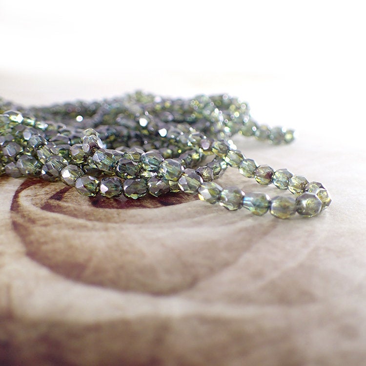 Czech Glass Beads - 4mm Fire Polished - Lumi Transparent Green Luster