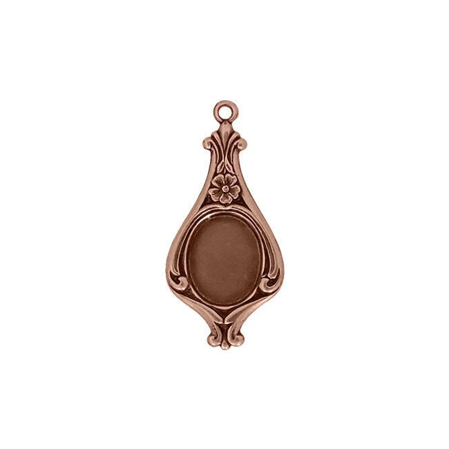 Drop Settings for 10x8mm Flat Back Stones and Cabochons - Antiqued Copper Ox - Nickel Free Made in the USA - Pendant for Earrings with Loop