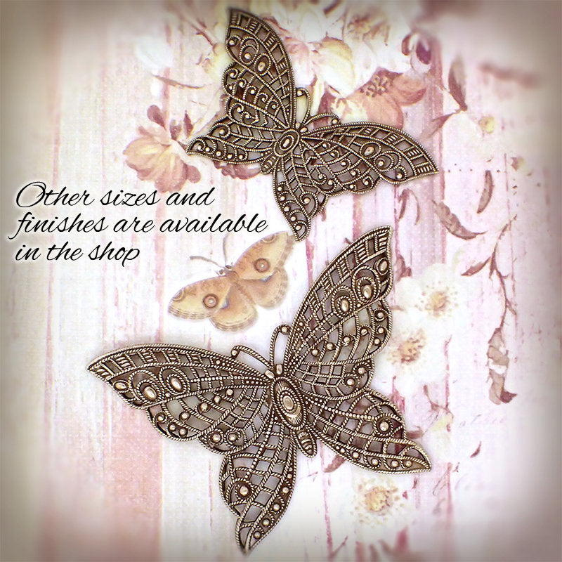 Butterfly Filigree with Lacy Wings - Antiqued Copper Ox - Intricate Detail Dapt Wings Rare Filigree - 1 Piece - High Quality European Brass