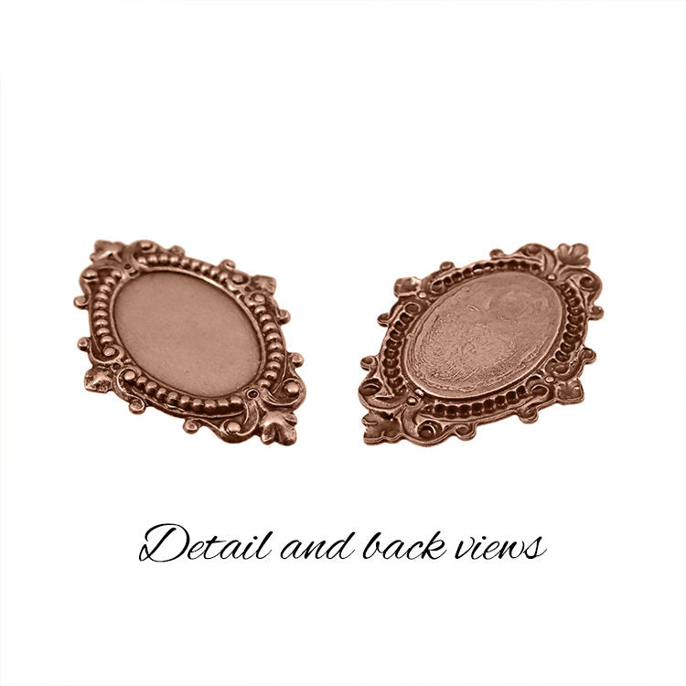 Antique Style Setting for 18x13mm Oval Flat Back Stones and Cabochons - Copper Ox - Nickel Free for Victorian Renaissance Designs - 2 Pieces