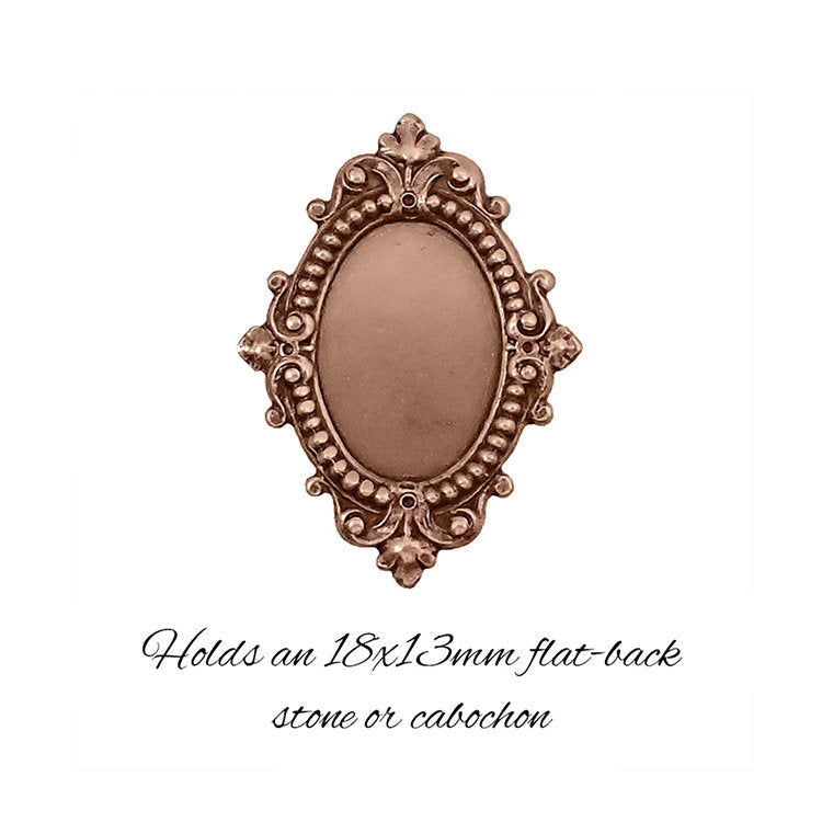 Antique Style Setting for 18x13mm Oval Flat Back Stones and Cabochons - Copper Ox - Nickel Free for Victorian Renaissance Designs - 2 Pieces