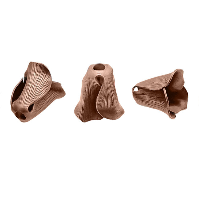 Flower Caps - 4 Pieces - Antiqued Copper Ox Plated Brass - 3D Bell Flower Stampings or Bead Caps for Dangle Earrings - Vintage Style Suplies