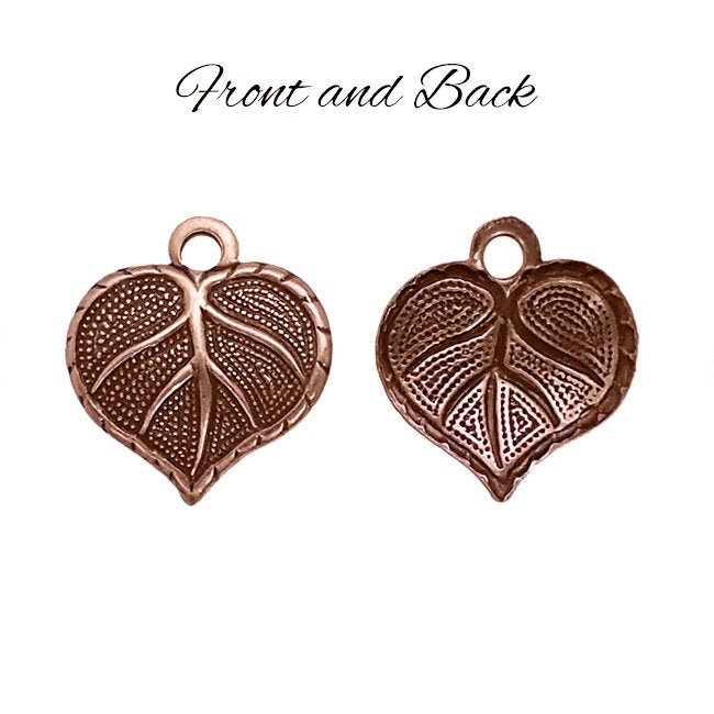 Heart Shaped Leaf Charms - Antiqued Copper Ox Plated Brass