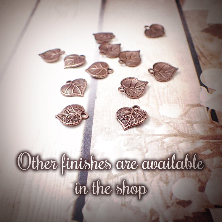 Heart Shaped Leaf Charms - Antiqued Silver Ox Plated Brass