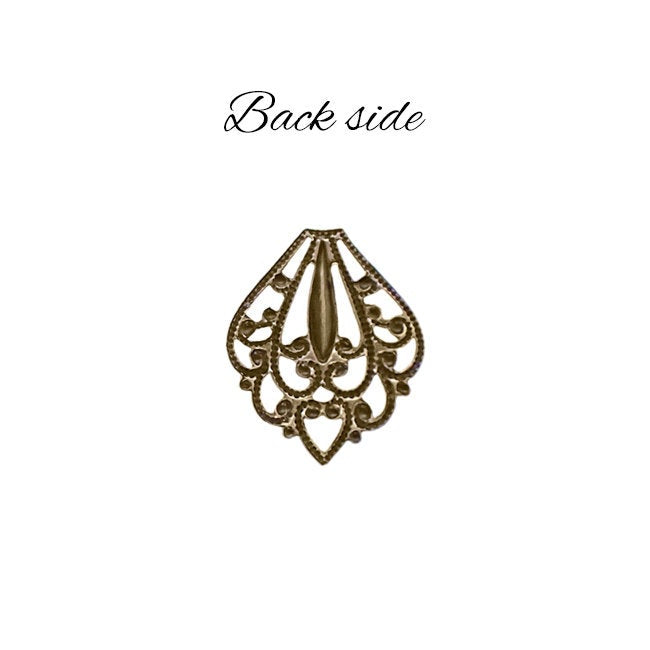 Small Antique Brass Filigree - Dainty Brass Ox Chandelier Drops - Intricate Detail - 4 Pieces - High Quality Vintage European Brass